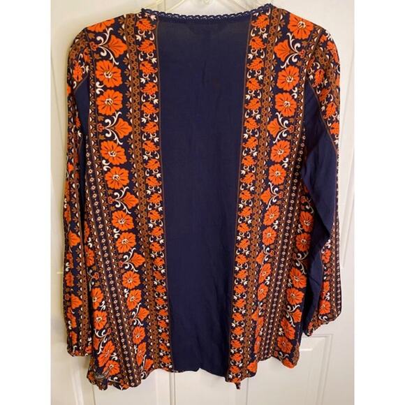 Matilda Jane FLORET Women's Top Floral Woven Lace Trim Tunic Orange Navy Size S - Picture 3 of 7
